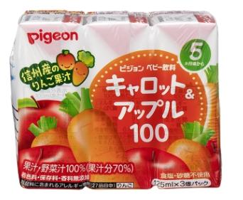 日本 PIGEON 貝親 胡蘿蔔蘋果汁3包裝 5m+